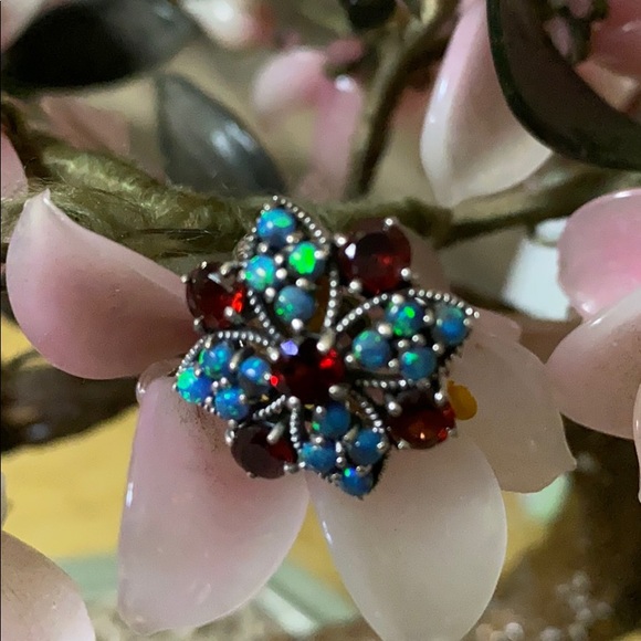 Vintage Jewelry - Vintage 925 opal African garnet ring